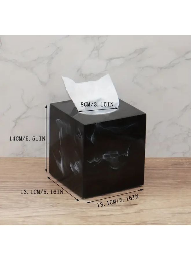 Black Imitation Marble Tissue Box Holder Modern Square Dispenser For Bathroom Vanity - Image 3